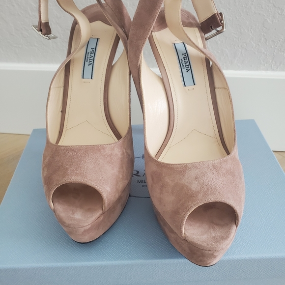 Prada Suede Slingback Platform Pumps - Picture 6 of 8